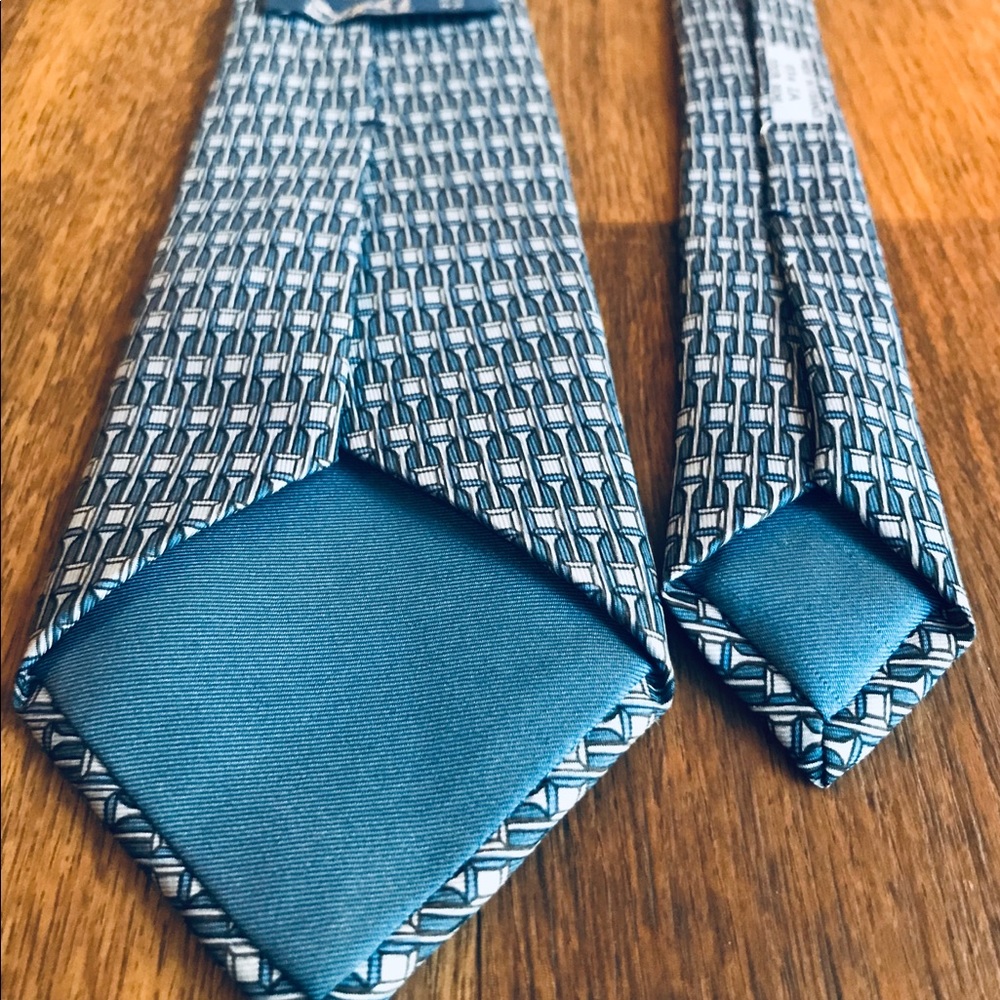 (SOLD) Hermes Authentic Blue Silk Tie - Picture 6 of 6